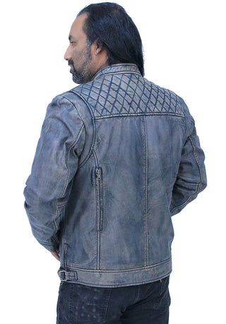 Taupe/Black Distressed Leather Vented Café Racer Jacket #MA2020VQGK
