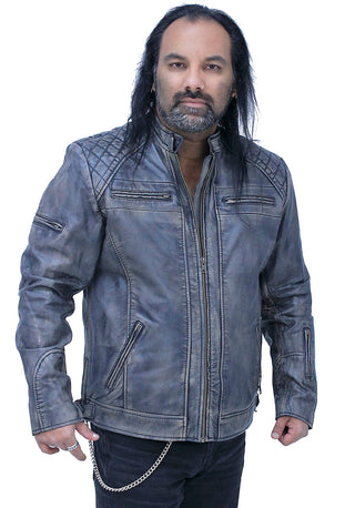 Taupe/Black Distressed Leather Vented Café Racer Jacket #MA2020VQGK