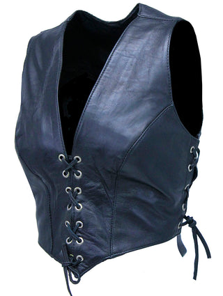 Triple Lace-Up Leather Vest #VL30110LLK ()