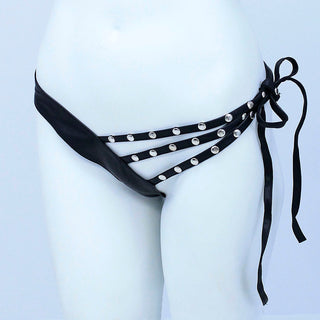 Triple Strap Studded Leather Thong #UGT1142K