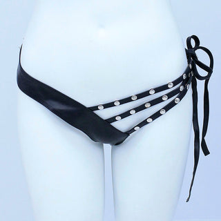 Triple Strap Studded Leather Thong #UGT1142K