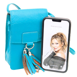 Turquoise Leather Cross Body Phone Case with Tassel #P5069FTQ