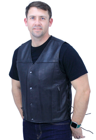 Ultra Premium Men’s Side Lace Leather Vest w/Easy Access Pocket #VM6190GZK