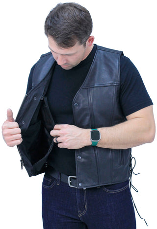 Ultra Premium Men’s Side Lace Leather Vest w/Easy Access Pocket #VM6190GZK