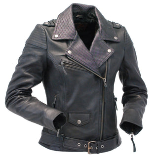 Ultra Premium Women’s MC Jacket with Purple Accent Collar #L184VPUR