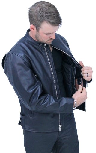 Vented Cafe’ Racer Concealed Pocket Leather Jacket #M5020VZK