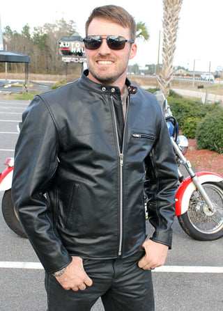 Vented Cafe’ Racer Concealed Pocket Leather Jacket #M5020VZK