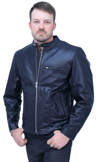 Vented Cafe’ Racer Concealed Pocket Leather Jacket #M5020VZK