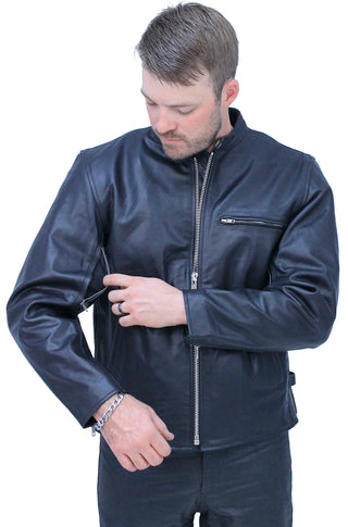 Vented Cafe’ Racer Concealed Pocket Leather Jacket #M5020VZK