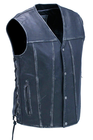 Vintage Black Side Lace Concealed Pocket Straight Bottom Vest #VMA2611GK