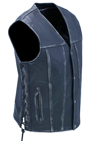 Vintage Black Side Lace Concealed Pocket Straight Bottom Vest #VMA2611GK