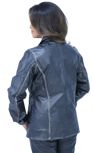 Vintage Black Women’s Leather Button Jacket #LA2011BTK (S-3X)