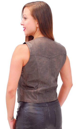 Vintage Brown Basic Leather Vest for Women #VL1225N (2X-5X)