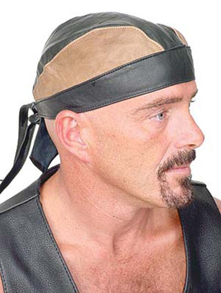 Vintage Brown & Black Leather Skull Cap #BAND9195DN