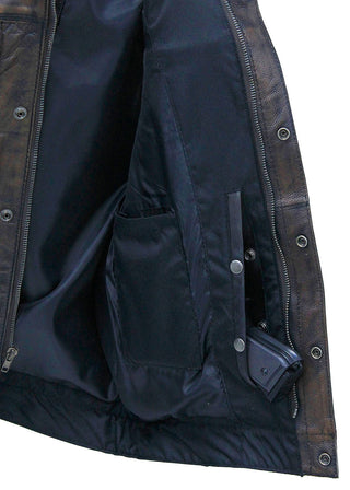 Vintage Brown Leather Concealed Pocket Club Vest #VM6401ZGN