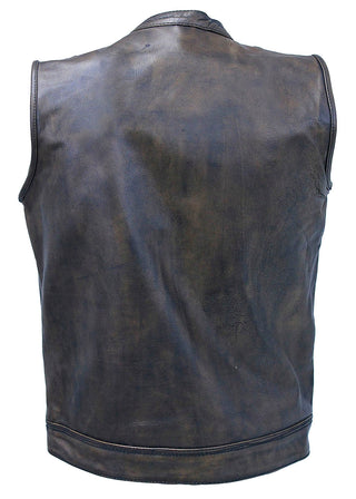 Vintage Brown Leather Concealed Pocket Club Vest #VM6401ZGN