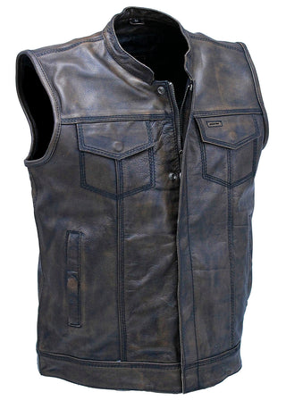 Vintage Brown Leather Concealed Pocket Club Vest #VM6401ZGN