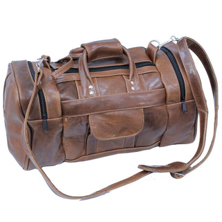 Vintage Brown Leather Duffel Bag Large Travel Gym Overnight Weekender #P3102DN