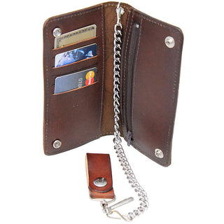 Vintage Brown Leather Eagle Embossed Bifold Chain Wallet #WC34141EN