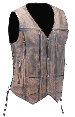 Vintage Brown Leather Vest For Conceal Carry #VMA3540GN - MENS VEST