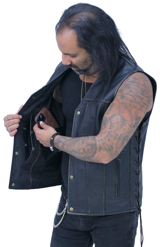 Vintage Brown Side Lace Concealed Pocket Straight Bottom Vest #VMA2612GN ()