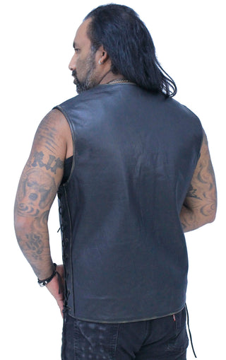 Vintage Brown Side Lace Concealed Pocket Straight Bottom Vest #VMA2612GN ()