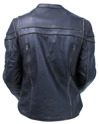Vintage Leather Vented Motorcycle Jacket w/Concealed Pockets #MA6037VZN