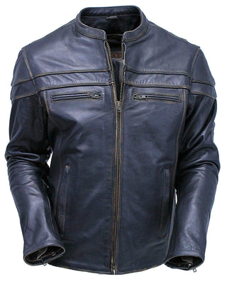 Vintage Leather Vented Motorcycle Jacket w/Concealed Pockets #MA6037VZN