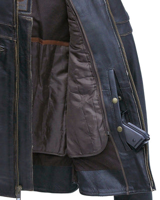 Vintage Leather Vented Motorcycle Jacket w/Concealed Pockets #MA6037VZN
