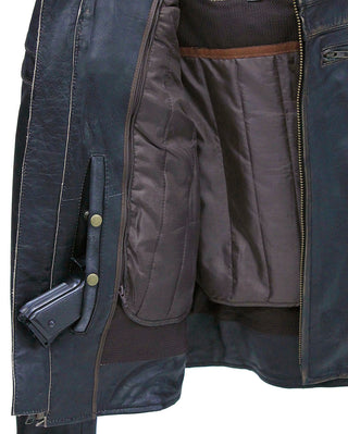 Vintage Leather Vented Motorcycle Jacket w/Concealed Pockets #MA6037VZN