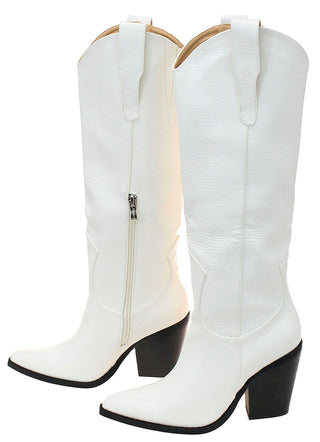 White 16’’ Ladies Lizard Embossed Knee High Boots #BLC750ZW-MILES16