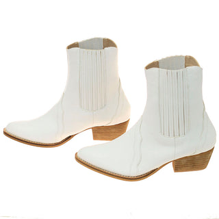 White Ladies Ankle Boots w/1.5’’ Cowboy Heel #BLC01HUDAW
