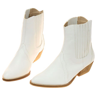 White Ladies Ankle Boots w/1.5’’ Cowboy Heel #BLC01HUDAW