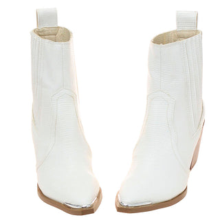White Ladies Ankle Boots with Lizard Embossing #BLC04WHT-ELEANOR