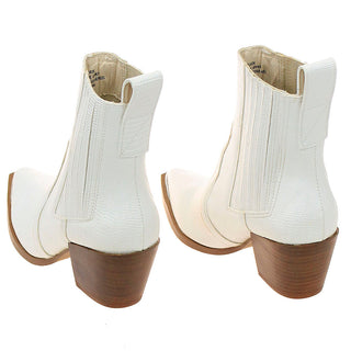 White Ladies Ankle Boots with Lizard Embossing #BLC04WHT-ELEANOR