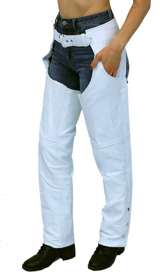 White Soft Leather Pocket Chaps w/Stretch Thigh #C949PSTW