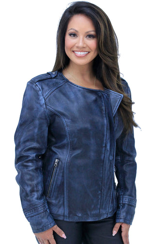 Women’s Blue Beauty Leather Jacket CC Pocket #LA60624GU