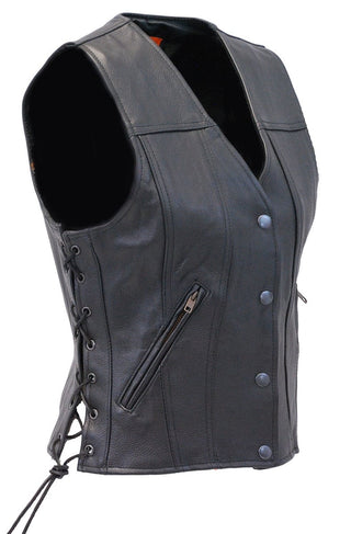 Women's Concealed Pockets Side Lace Ultra Premium Leather Vest #VL2050LK (L-4X)