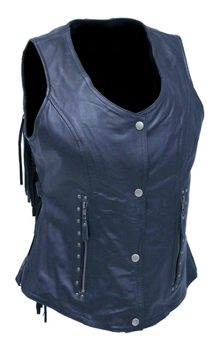 Women’s Fringe Leather Long Vest with Concealed Pocket #VL1104RFK