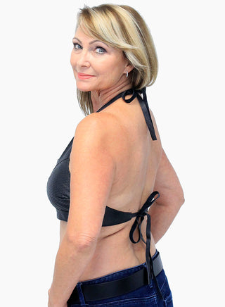 Women’s Leather Halter Top with Zip Front & Vented Perforated Sides #LH30120ZVK