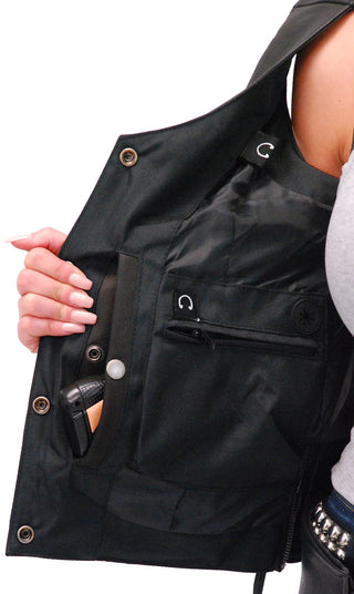 (d) Women's CCW Black Leather Vest w/Side & Back Lace #VL285XLGK