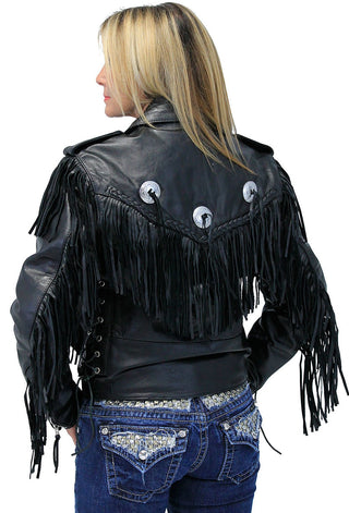 (d) Women's Long Fringed Motorcycle Jacket  - SPECIAL #L400FBLSK (M-L)