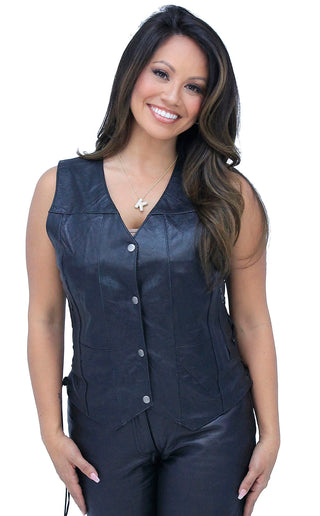 Women’s Multi-Pocket Concealed Pocket Leather Vest #VL2675GLK