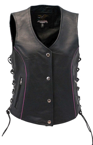 Women's Purple Piping Side Lace Concealed Pocket Vest #VL68501GPU (XS-2X)