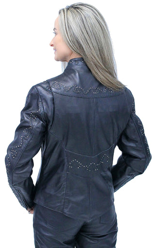 Women’s Scallop and Mini Stud Trim Leather Jacket #L2302GSK
