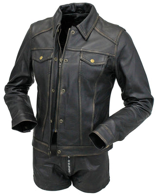 Women’s Ultra Premium Vintage Brown Leather Jean Jacket #LA6894GN