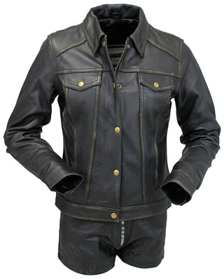 Women’s Ultra Premium Vintage Brown Leather Jean Jacket #LA6894GN