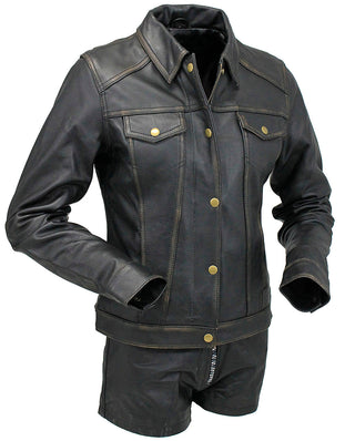 Women’s Ultra Premium Vintage Brown Leather Jean Jacket #LA6894GN