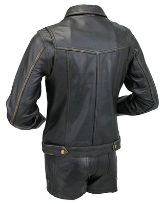 Women’s Ultra Premium Vintage Brown Leather Jean Jacket #LA6894GN