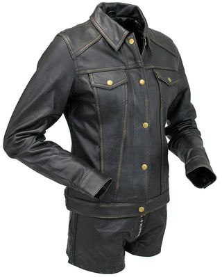 Women’s Ultra Premium Vintage Brown Leather Jean Jacket #LA6894GN